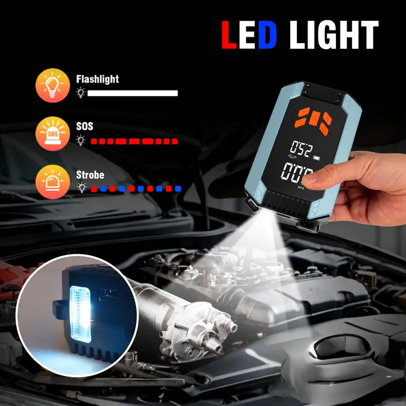 12V Car Jump Starter with Air Compressor and LCD Display