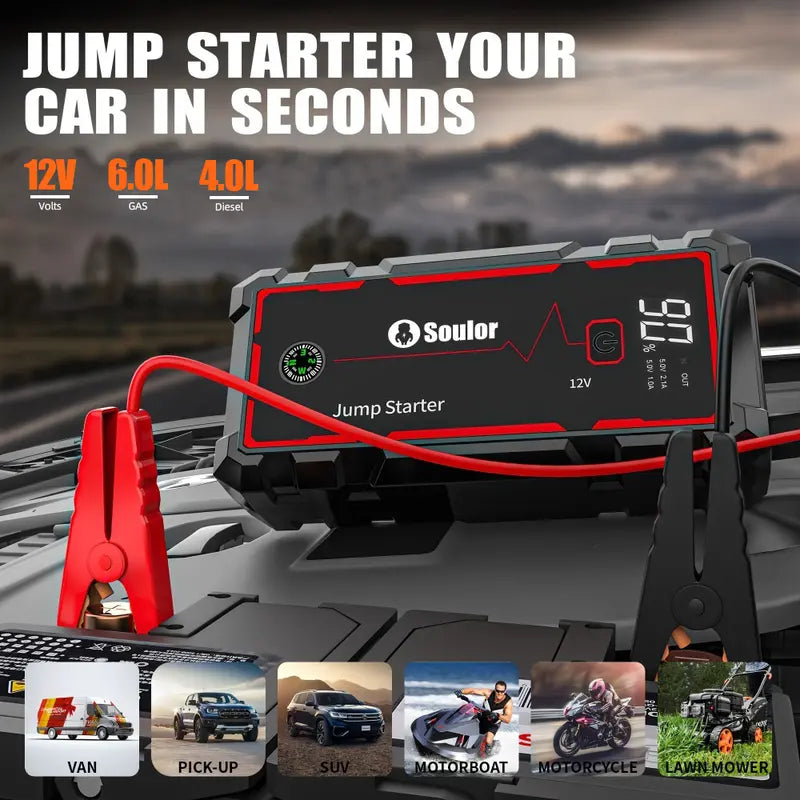 Soulor CY20 12V Portable Jump Starter with LED Light