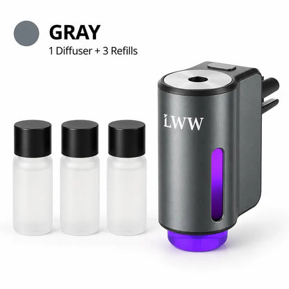 LWW Rechargeable Car Diffuser with 3 Fragrance Refills — GREY