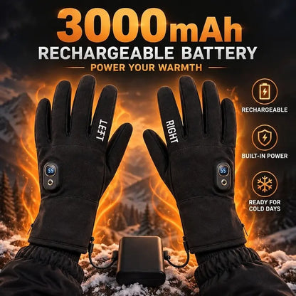 Black Rechargeable Full-Finger Heated Gloves - source design and use details