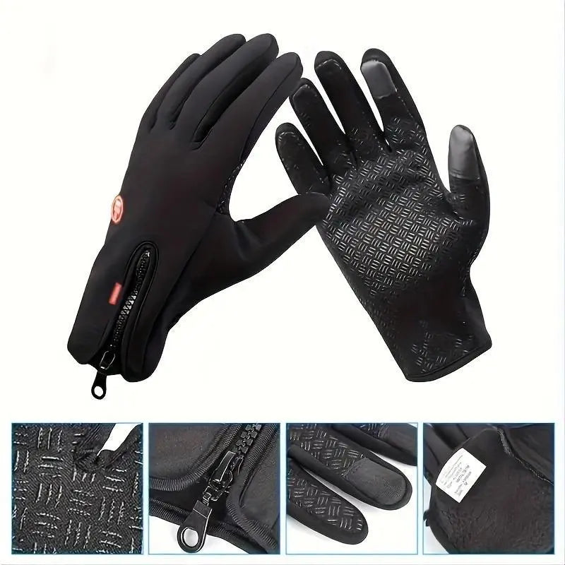 Black Zip-Cuff Touchscreen Winter Gloves - source design and use details