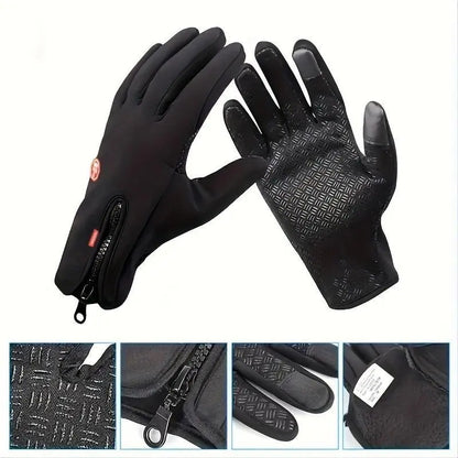 Black Zip-Cuff Touchscreen Winter Gloves - source design and use details