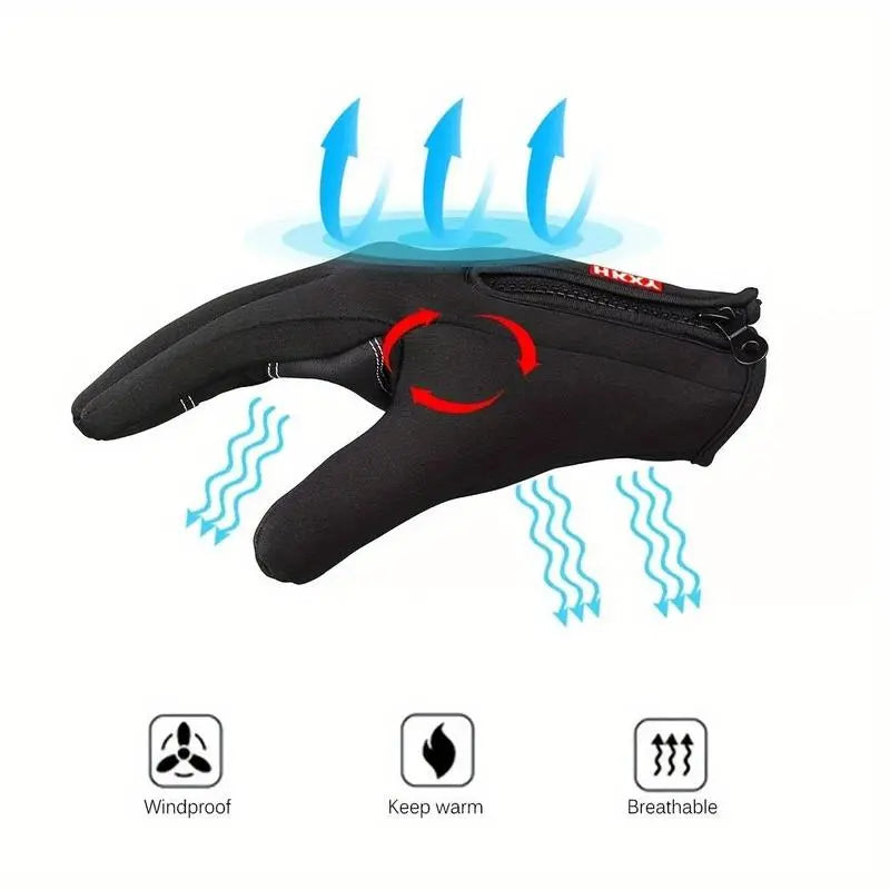 Black Zip-Cuff Touchscreen Winter Gloves - source design and use details