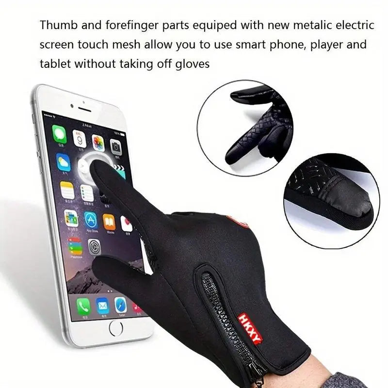 Black Zip-Cuff Touchscreen Winter Gloves - source design and use details