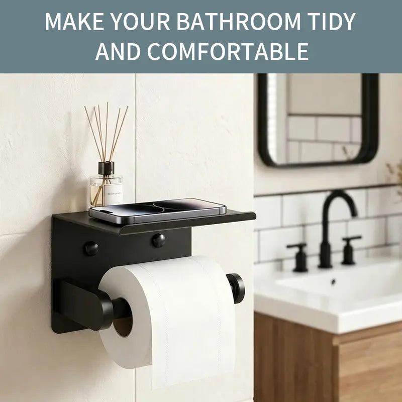 DGAPHRO Stainless Steel Toilet Paper Holder with Shelf - shared design and use details