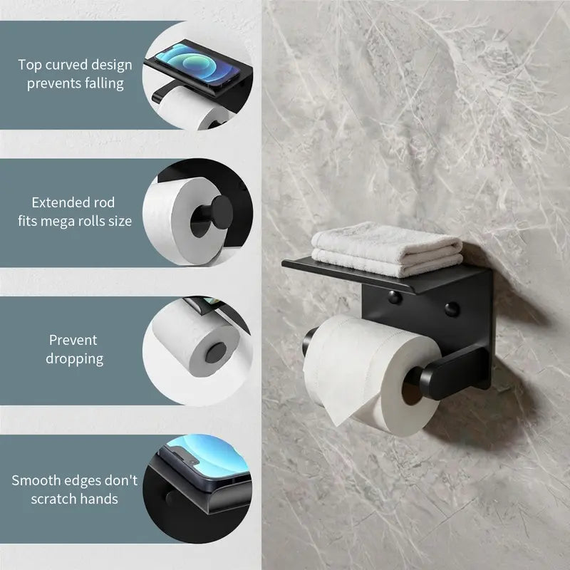 DGAPHRO Stainless Steel Toilet Paper Holder with Shelf - shared design and use details