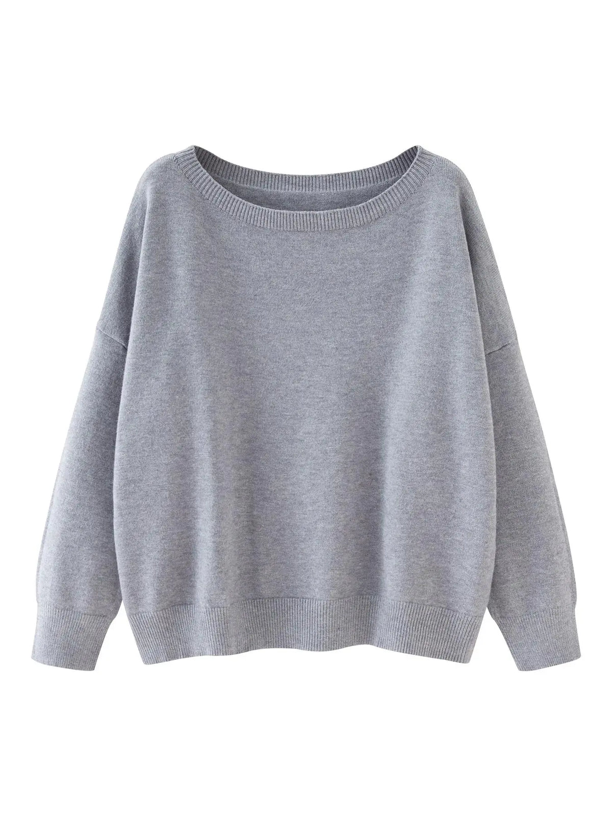 Scoop-Neck Drop-Shoulder Knit Sweater - Grey original variant photo
