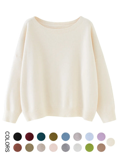Scoop-Neck Drop-Shoulder Knit Sweater - Cream original variant photo