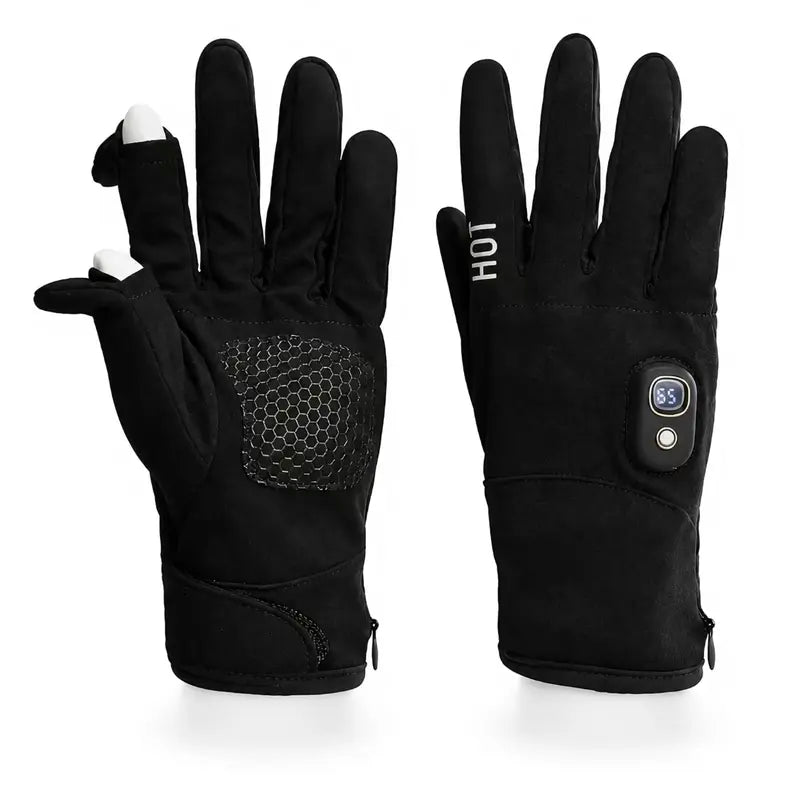 Black Rechargeable Touchscreen Heated Gloves - BLACK-One Size