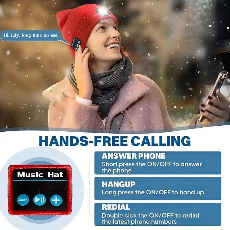 Bluetooth Beanie with Removable LED Light - source design and use details