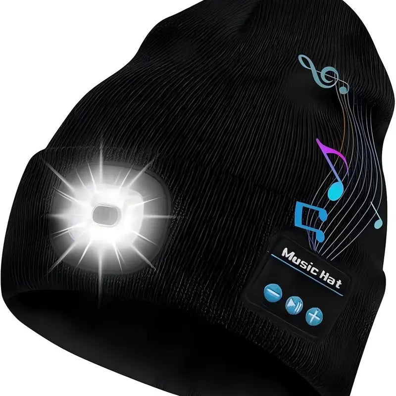Bluetooth Beanie with Removable LED Light - source design and use details