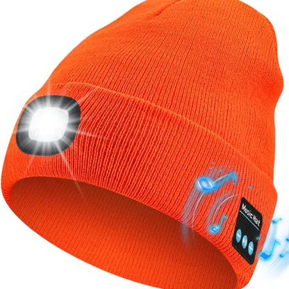 Bluetooth Beanie with Removable LED Light - orange
