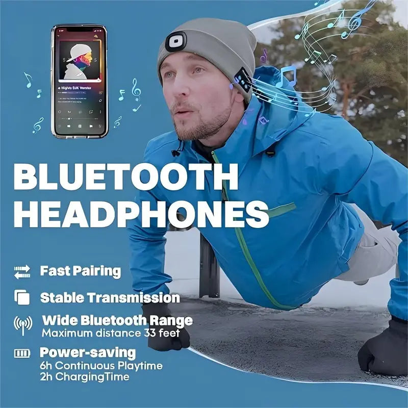 Bluetooth Beanie with Removable LED Light - source design and use details