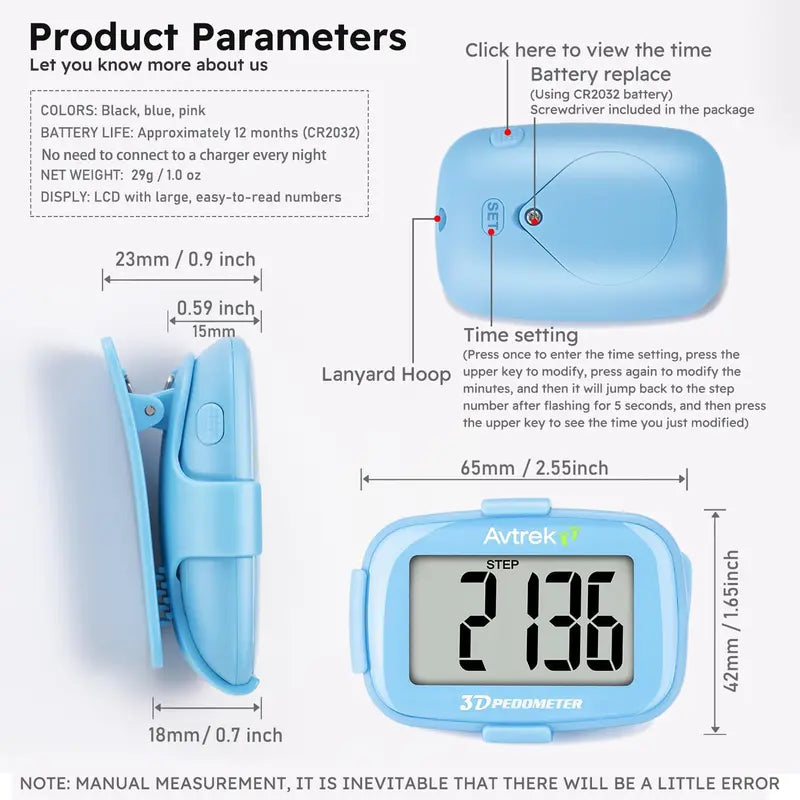 AVTREK Clip-On 3D Pedometer with Backlight - shared design and use details