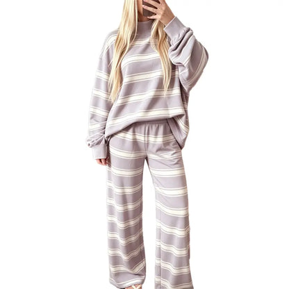 Striped Mock-Neck Top & Wide-Leg Pants Set - original gallery 9