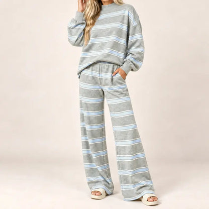 Striped Mock-Neck Top & Wide-Leg Pants Set - original gallery 2