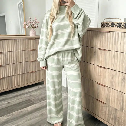 Striped Mock-Neck Top & Wide-Leg Pants Set - original gallery 8