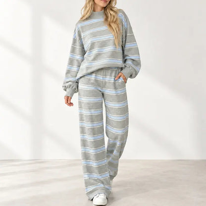 Striped Mock-Neck Top & Wide-Leg Pants Set - original gallery 3