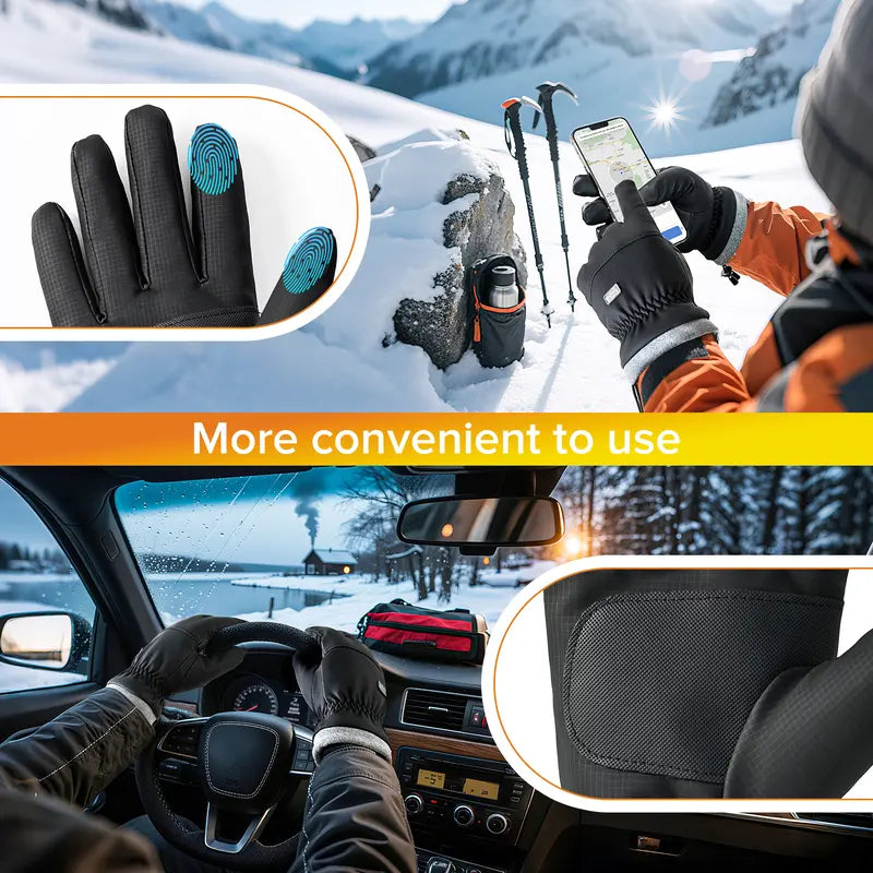 Viyawise Black Fleece-Lined Winter Gloves - source design and use details