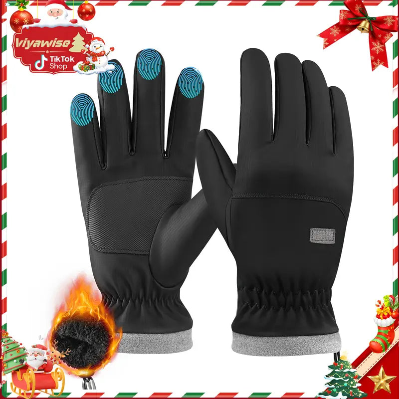 Viyawise Black Fleece-Lined Winter Gloves - source design and use details