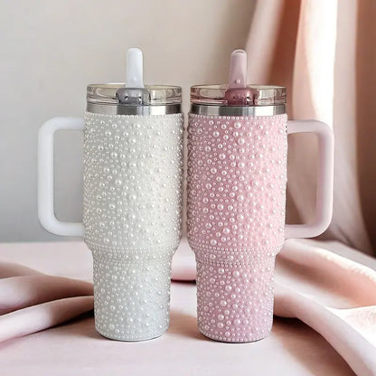 Beaded Handled Tumbler with Lid and Straw — 0