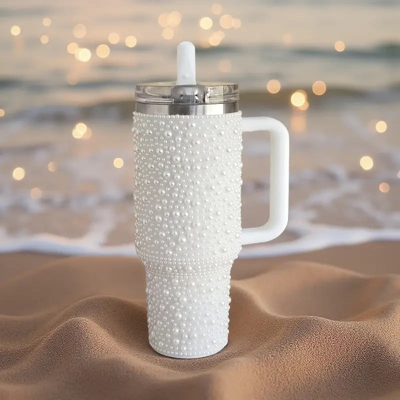 Beaded Handled Tumbler with Lid and Straw — 2