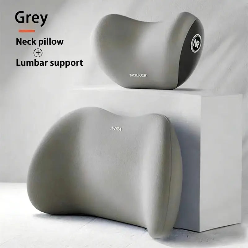 NIRACL Memory-Foam Neck and Lumbar Cushions — 2-Piece Set — Grey