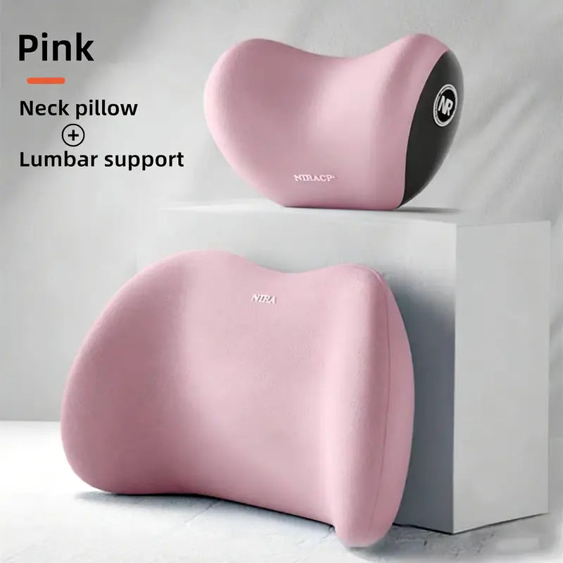NIRACL Memory-Foam Neck and Lumbar Cushions — 2-Piece Set — Pink