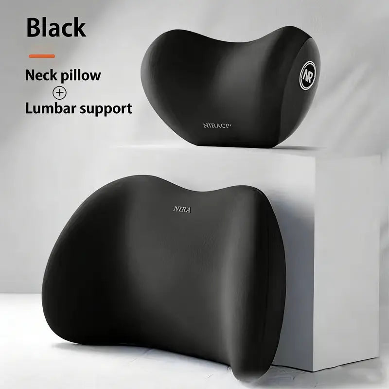 NIRACL Memory-Foam Neck and Lumbar Cushions — 2-Piece Set — Black