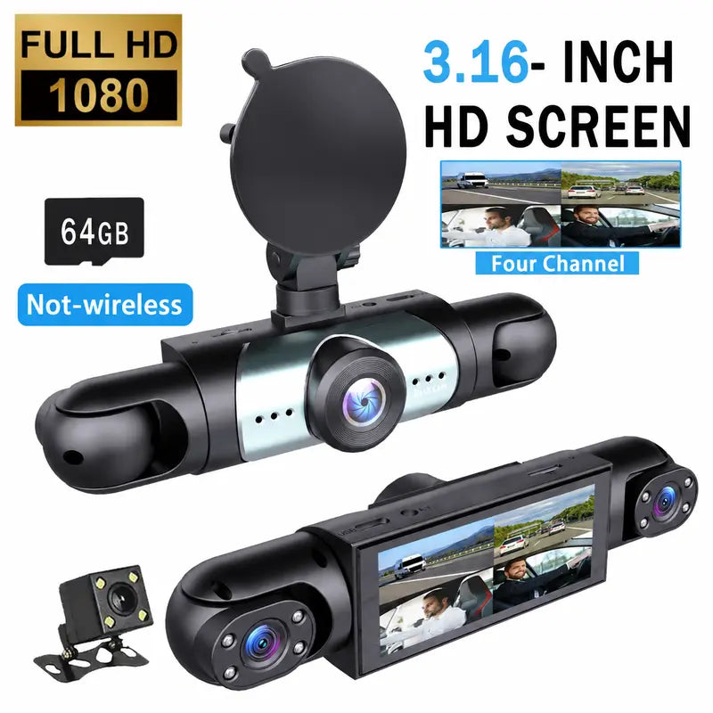 BCUOZ Four-Channel Dash Camera with 64GB Memory Card