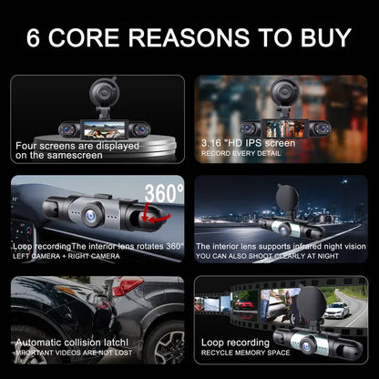 BCUOZ Four-Channel Dash Camera with 64GB Memory Card