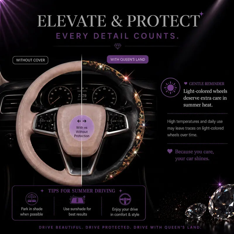 QUEEN'S LAND Black Leopard Rhinestone Steering Wheel Cover