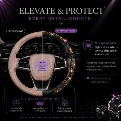 QUEEN'S LAND Black Leopard Rhinestone Steering Wheel Cover