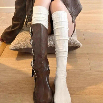 White Slouchy Knee Socks — Three Pairs - White