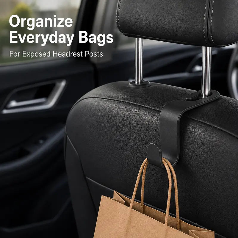 Rotating Car Headrest Storage Hooks — 2 Hooks