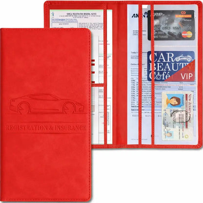 PU Leather Vehicle Registration and Insurance Organizer — red