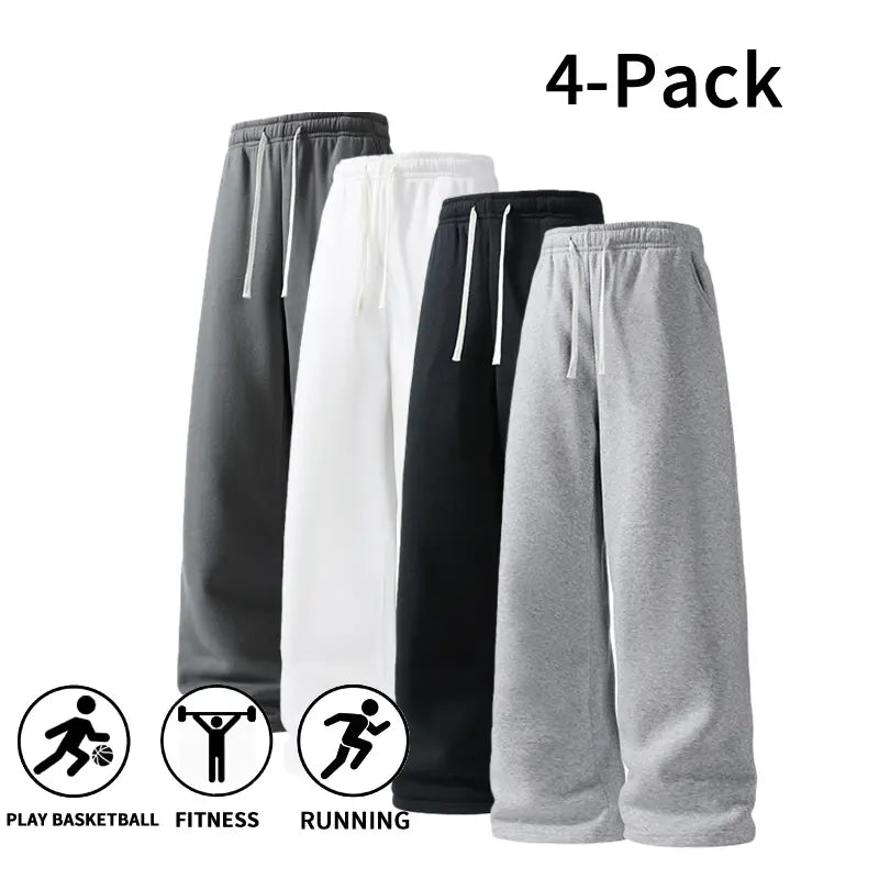 Soft Drawstring Sweatpants — 4-Pair Color Set - Light gray + White + Black + Dark gray original variant photo