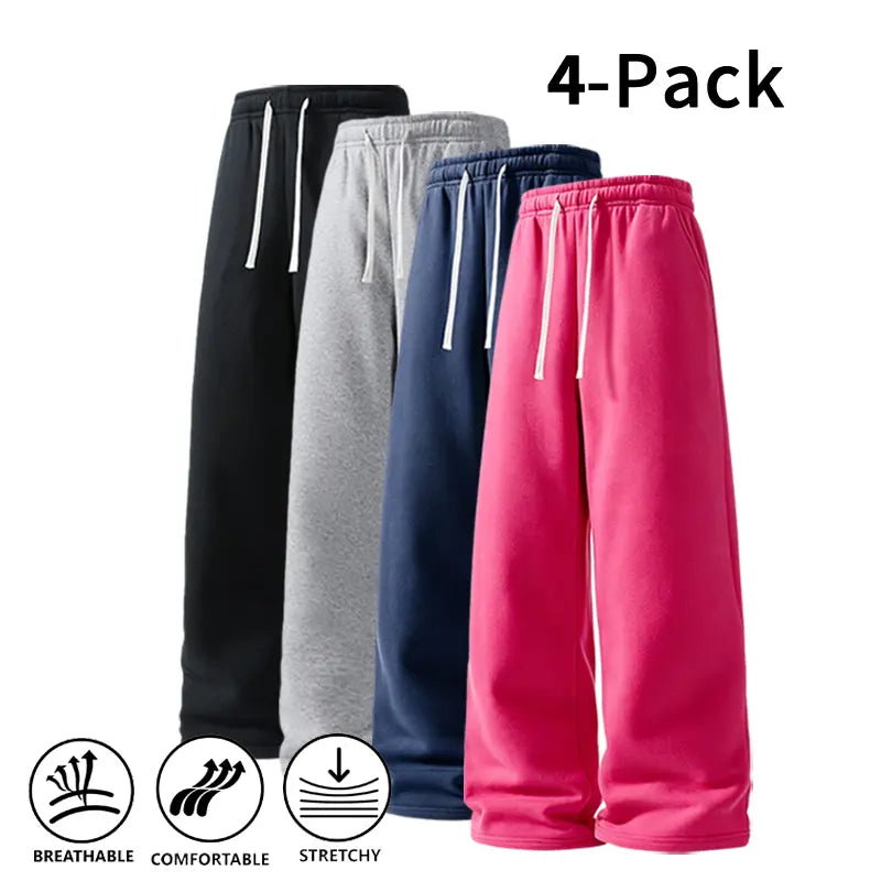 Soft Drawstring Sweatpants — 4-Pair Color Set - Rose red + navy blue + light gray + black original variant photo