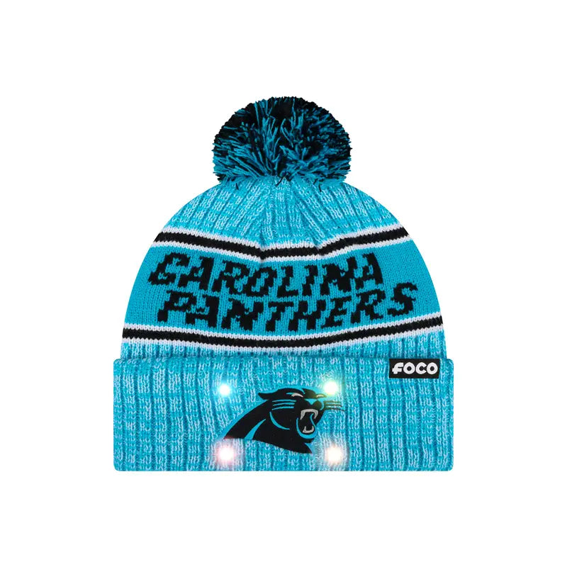 Team-Color Light-Up Pom Beanie - Carolina Panthers