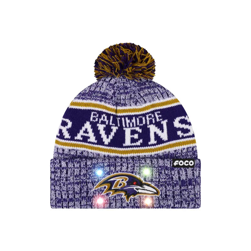 Team-Color Light-Up Pom Beanie - Baltimore Ravens