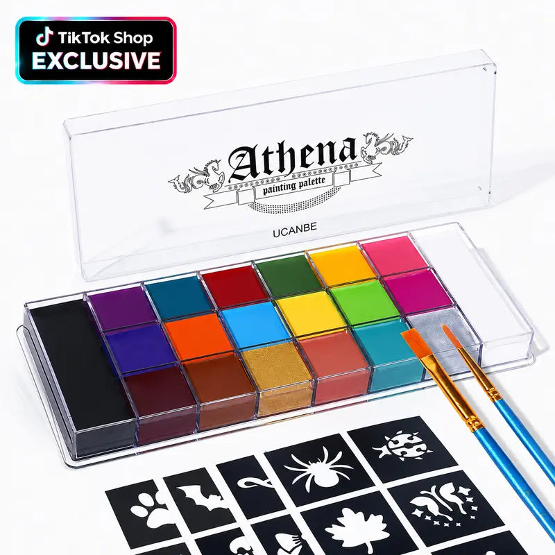 Cream Face & Body Paint Palette — Creative Color Options - Athena (brush+sticker)