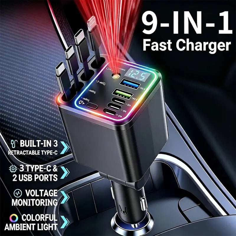 Nuokaiqi Retractable Car Charger with Ambient Light
