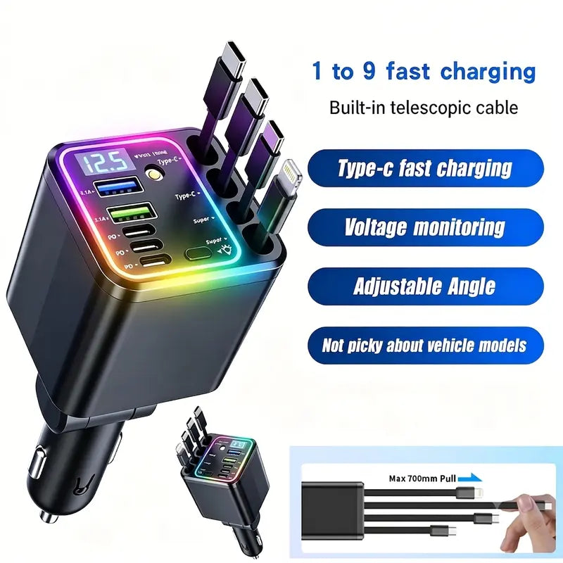 Nuokaiqi Retractable Car Charger with Ambient Light