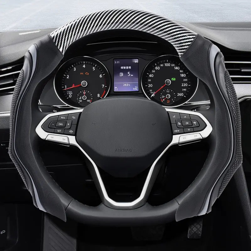 Black Carbon-Fiber-Texture Silicone Steering Wheel Cover