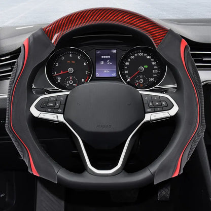 Black Carbon-Fiber-Texture Silicone Steering Wheel Cover