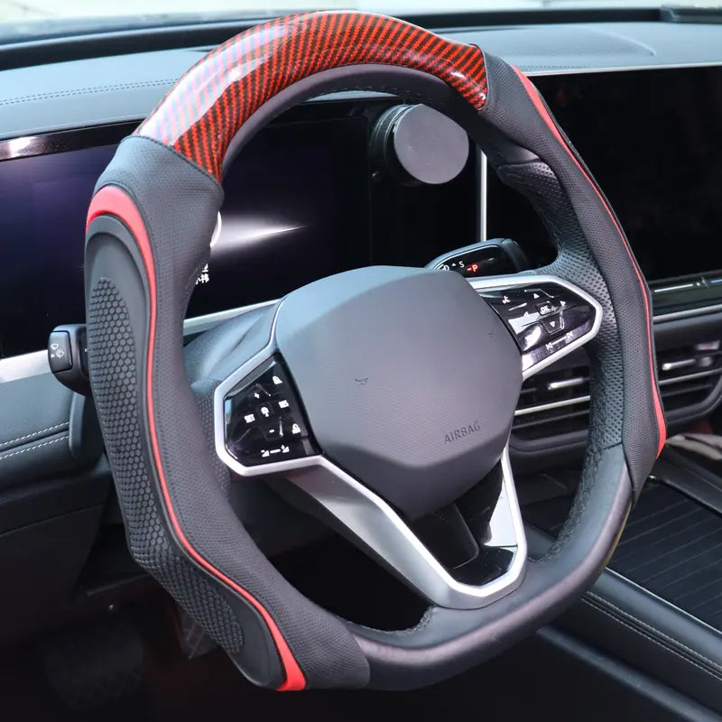 Black Carbon-Fiber-Texture Silicone Steering Wheel Cover