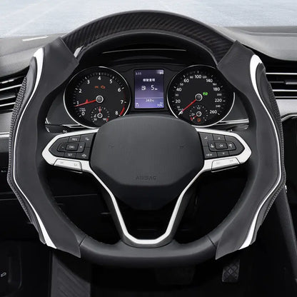 Black Carbon-Fiber-Texture Silicone Steering Wheel Cover