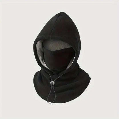 Black Fleece-Lined Hooded Face Cover - Plush and thickened-Black