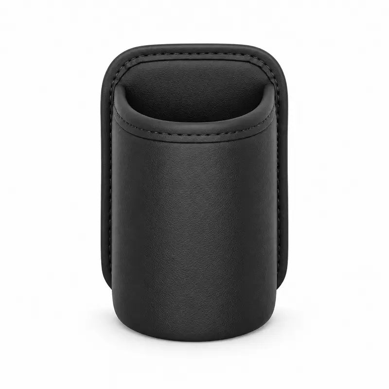 Clip-On PU Leather Car Cup Holders — 2-Piece Set — Black