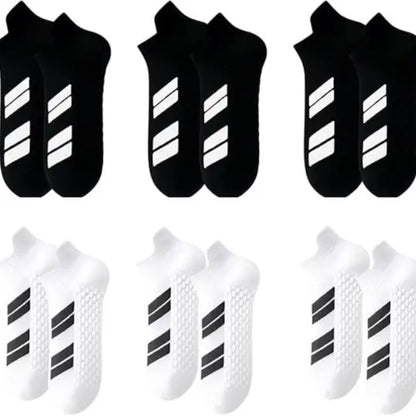 Six Pair Athletic Ankle Sock Packs — 3 White+3 Black
